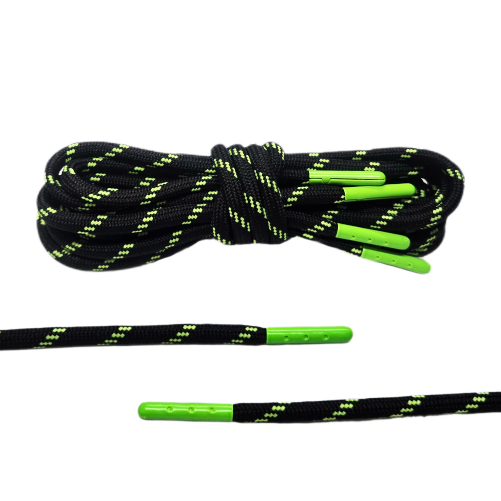  Black / Neon Green Rope Shoelaces - Metal Aglets - For Air Max - 